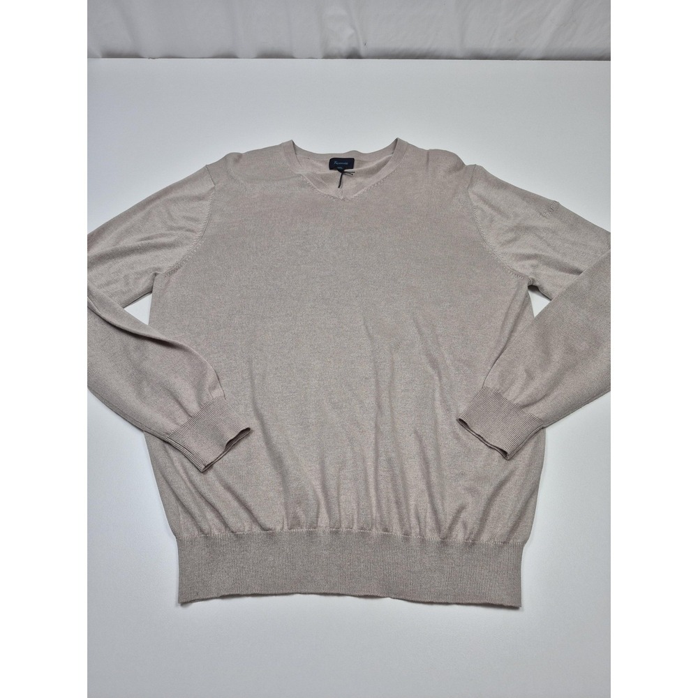 Faconnable Sweater Mens XL Beige Silk Cotton Cashmere V Neck Knit Pullover